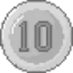 pixelated silver coin with the number ten in the centre